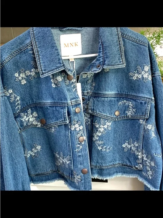 Embroidered Denim Crop Fringe Jacket - Picture 2 of 9